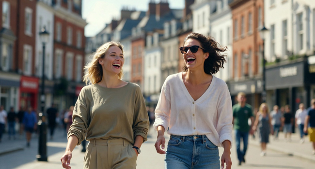 Adult language study holidays in England Brighton with LISA! – exploring the city and enjoying free time Two adult participants walking through the city in Brighton during a LISA! language study holiday in England
