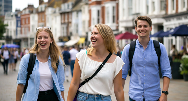 Adult language study holidays in England Brighton with LISA! – exploring the city and enjoying free time Adult participants walking through the city in Brighton during a LISA! language study holiday in England