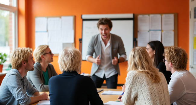 Adult language study holidays in England Brighton with LISA! – learning English in class Adult participants in an English lesson during a LISA! language study holiday in England Brighton in the classroom