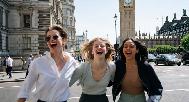  Adults in London England in front of Big Ben during a LISA! language study holiday enjoying the city together
