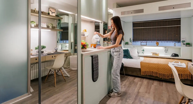 Studio accommodation in London England during a LISA! language study holiday for adults with kitchen and modern living space