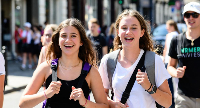  Schoolgirls in Exmouth during a LISA! language study holiday walking through the city enjoying support and safety