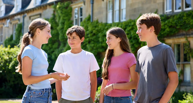 Language study holidays in Portsmouth with LISA! – residence, accommodation and social life in the garden Students at a residence in Portsmouth during a LISA! language study holiday talking together in the accommodation garden