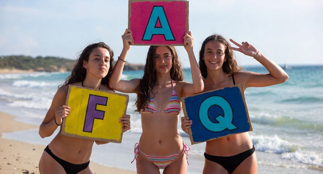 FAQs about student language study holidays in Malta with LISA! – students with letters by the sea Three female students on the beach in Malta holding FAQ letters during a LISA! language study holiday for students
