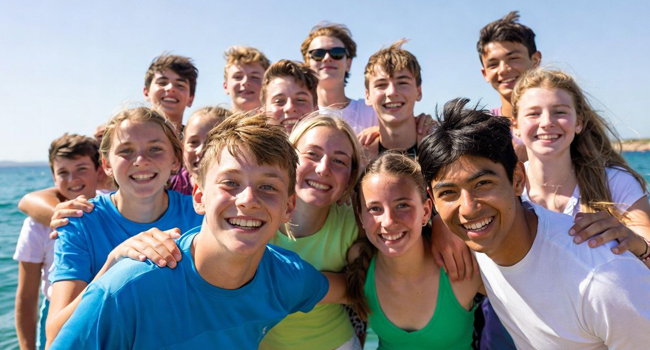 Student language study holidays in Malta with LISA! – international group of students by the sea Large group of students by the sea in Malta during a LISA! language study holiday for students
