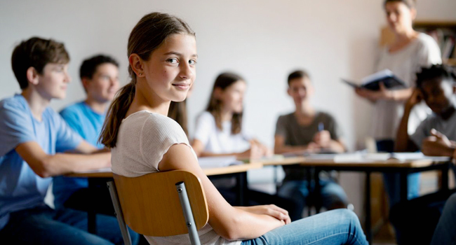  Female student in an English lesson at a language school during a LISA! language study holiday for students in Malta