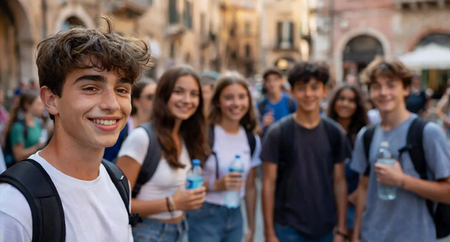Group of students discovering Florence during a supervised LISA! Italian language course for young learners in Italy