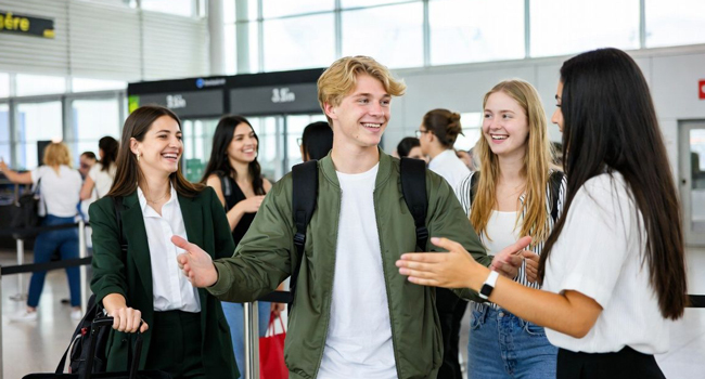 Group of students arriving for a LISA! Italian language course for young learners in Salerno, Italy