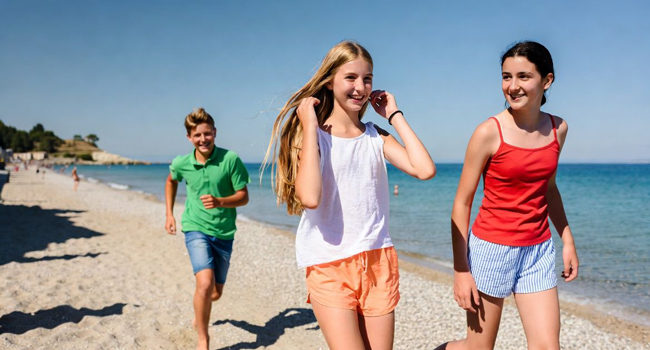 Beach walk on a LISA! Italian language course for young learners in Trieste Students enjoying a walk along the beach during a LISA! Italian language course for young learners in Trieste, Italy
