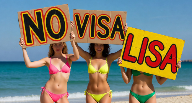 Einreise nach Frankreich für EU-Bürger ohne Visum | LISA! Sprachreisen Frauen am Strand mit No-Visa-LISA!-Schildern zur visumfreien Einreise nach Frankreich mit LISA! Sprachreisen
